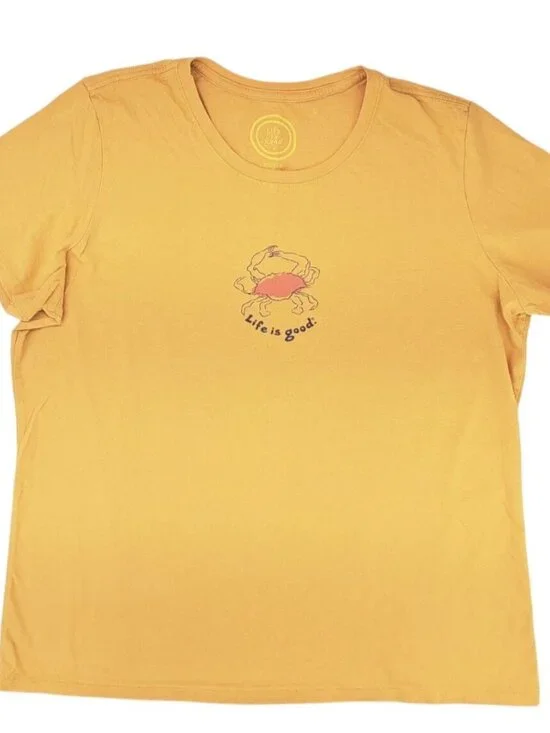 Life Is Good Women Size Large Yellow Crab Graphic T-Shirt Cotton Ocean Sea Life - Picture 2 of 10